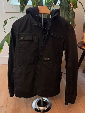 Men's Black Military Field Jacket with Hood